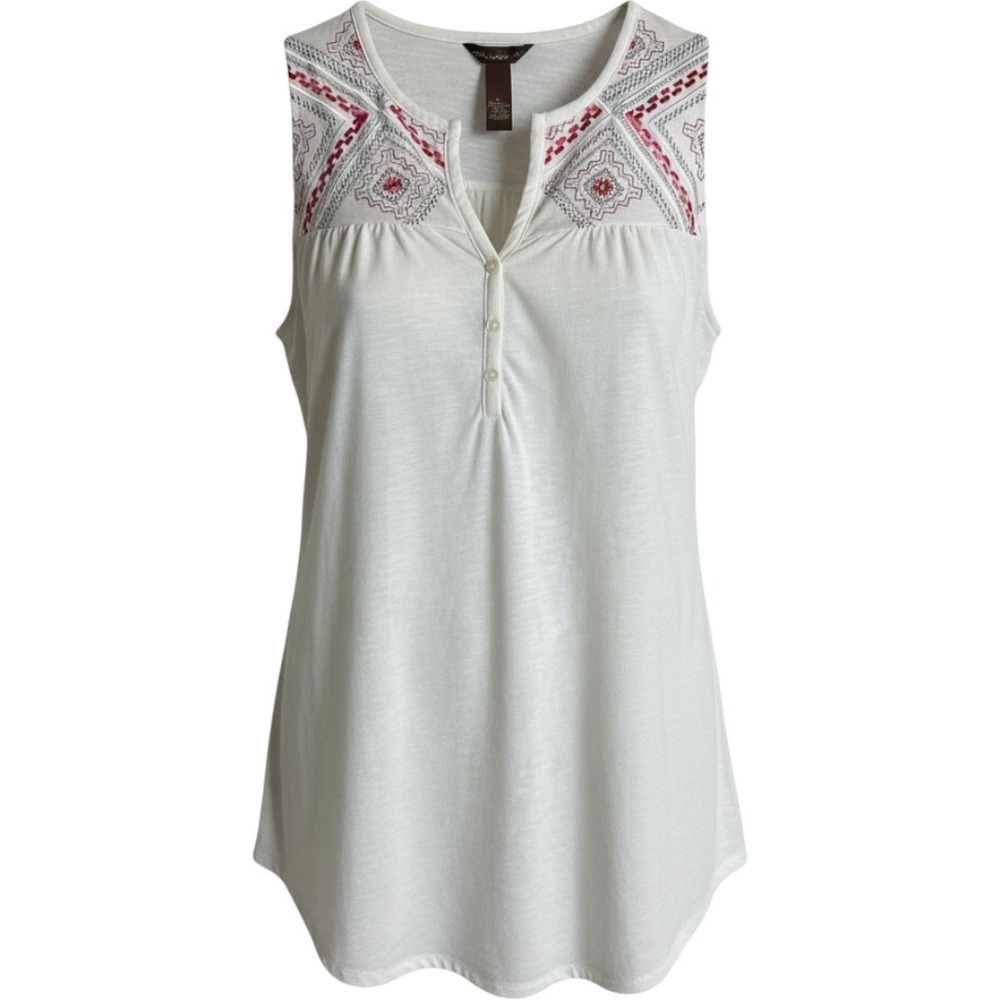 Bit & Bridle White Embroidered Western Sleeveless Top Large Boho Cowgirl Flowy